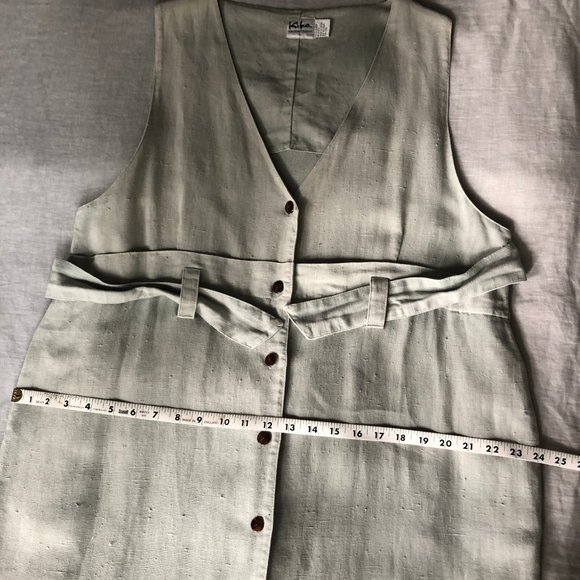 Kiko Laurel-Green Linen Jumper w/Tie+Button-Front - Picture 9 of 9